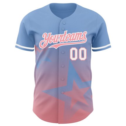 Custom Name and Number 3D Twinkle Star Baseball Jersey in Light Blue and Pink-White Gradient, Medium Size Design Personalized
