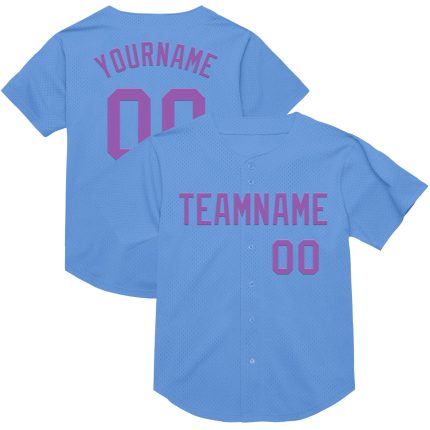 Personalized Custom Name Number Light Blue Purple Mesh Baseball Jersey Authentic Throwback Team Personalized Light Blue Medium