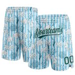 Custom Personalized Coral Fish Seahorse Basketball Shorts - Light Blue Midnight Green-White 3D Pattern with Name & Number