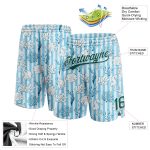 Custom Personalized Coral Fish Seahorse Basketball Shorts - Light Blue Midnight Green-White 3D Pattern with Name & Number