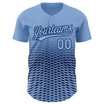 Custom Name and Number Authentic Baseball Jersey Light Blue Navy 3D Pattern Gradient Lines Personalized Light Blue Navy 3D
