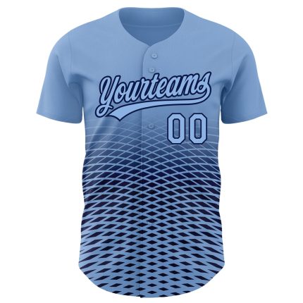 Custom Name and Number Authentic Baseball Jersey Light Blue Navy 3D Pattern Gradient Lines Personalized Light Blue Navy 3D