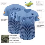Custom Name and Number Authentic Baseball Jersey Light Blue Navy 3D Pattern Gradient Lines Personalized Light Blue Navy 3D