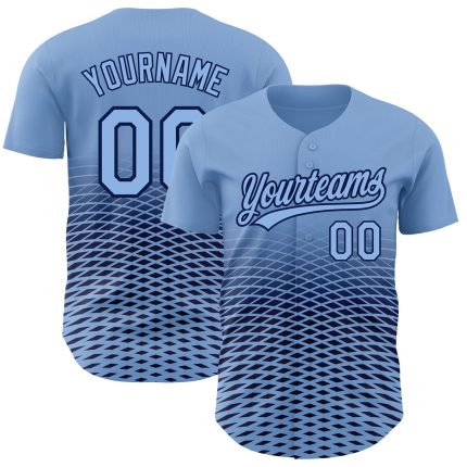 Custom Name and Number Authentic Baseball Jersey Light Blue Navy 3D Pattern Gradient Lines Personalized Light Blue Navy 3D