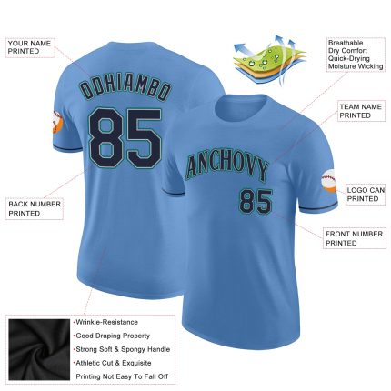 Custom Name and Number Light Blue Navy-Aqua Performance T-Shirt for Teams Personalized Light Blue Navy-Aqua Performance T-Shirt