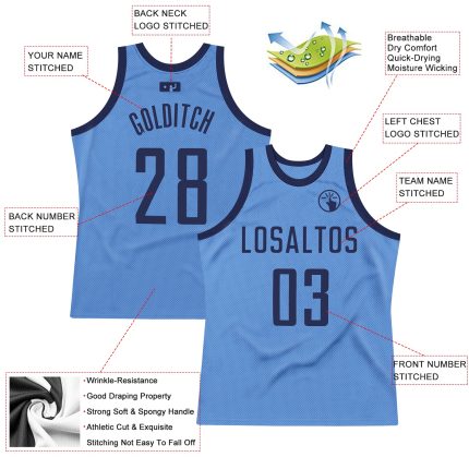 Custom Name Number Authentic Basketball Jersey Light Blue Navy Throwback Personalized Light Blue Navy Authentic Throwback