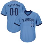 Custom Name and Number Light Blue Navy Baseball Jersey Shirt - Authentic Throwback Rib-Knit Design Personalized Light Blue