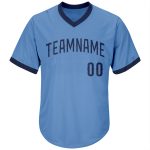 Custom Name and Number Light Blue Navy Baseball Jersey Shirt - Authentic Throwback Rib-Knit Design Personalized Light Blue