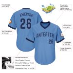 Custom Name and Number Light Blue Navy Baseball Jersey Shirt - Authentic Throwback Rib-Knit Design Personalized Light Blue