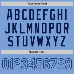 Custom Team Name Number Light Blue Navy Varsity Bomber Full-Snap Jacket Personalized Personalized Light Blue Navy Bomber