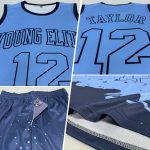 Custom Name Number Light Blue Navy Splash Basketball Jersey Sublimation Round Neck Suit Personalized Light Blue Navy Color