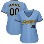 Custom Name and Number Authentic Baseball Jersey - Light Blue Navy Gold Personalization Personalized Light Blue Navy-Gold