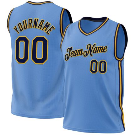 Custom Personalized Basketball Jersey - Light Blue Navy Gold with Name & Number - Authentic Throwback Design Personalized