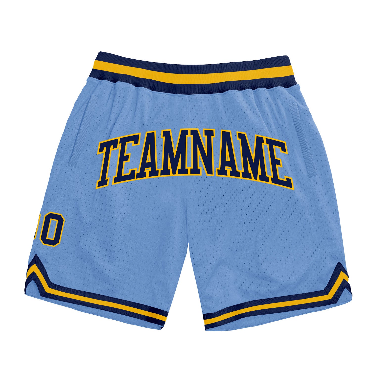 Custom Name and Number Personalized Light Blue Navy-Gold Basketball Shorts - Authentic Throwback Design Personalized Light