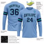 Custom Team Performance T-Shirt with Name & Number - Light Blue Navy Gray Aqua Long Sleeve Personalized Light Blue Navy Gray-Aqua
