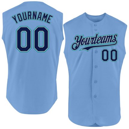 Custom Name and Number Baseball Jersey in Light Blue Navy Gray Teal - Authentic Sleeveless Design for Team Sports Personalized