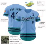 Custom Personalized Baseball Jersey - Light Blue Navy Gray-Teal Line with Name and Number Personalized Light Blue Navy Gray-Teal