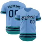 Custom Personalized Baseball Jersey - Light Blue Navy Gray-Teal Line with Name and Number Personalized Light Blue Navy Gray-Teal