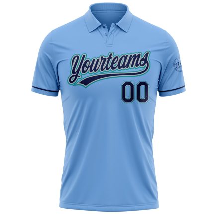 Custom Name and Number Performance Vapor Golf Polo Shirt - Light Blue Navy Gray Teal Personalized Light Blue Navy Gray-Teal