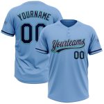 Custom Name and Number Softball Jersey - Light Blue Navy Gray-Teal Unisex Two-Button Design Personalized Light Blue Navy