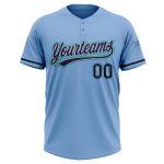 Custom Name and Number Softball Jersey - Light Blue Navy Gray-Teal Unisex Two-Button Design Personalized Light Blue Navy