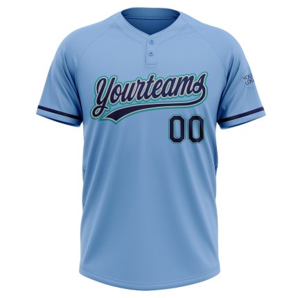 Custom Name and Number Softball Jersey - Light Blue Navy Gray-Teal Unisex Two-Button Design Personalized Light Blue Navy