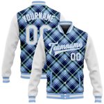 Custom Navy Neon Green Checkered 3D Bomber Jacket with Name and Number - Personalized Full-Snap Varsity Letterman Style Personalized