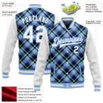 Custom Navy Neon Green Checkered 3D Bomber Jacket with Name and Number - Personalized Full-Snap Varsity Letterman Style Personalized