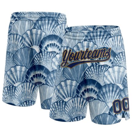 Custom 3D Pattern Basketball Shorts with Personalized Name and Number - Light Blue Navy-Old Gold Shells Personalized Light