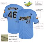 Custom Light Blue and Navy Baseball Jersey with Old Gold Mesh - Personalized Name and Number, Authentic Throwback Design