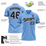 Customizable Light Blue Golf Polo Shirt with Navy-Old Gold Accents, Performance Fabric, Team Name and Number Personalized