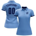 Custom Name Number Performance Golf Polo Shirt Light Blue Navy - Personalized Team Apparel Personalized Light Blue Navy Performance