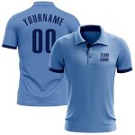 Custom Name Number Performance Golf Polo Shirt Light Blue Navy - Personalized Team Apparel Personalized Light Blue Navy Performance
