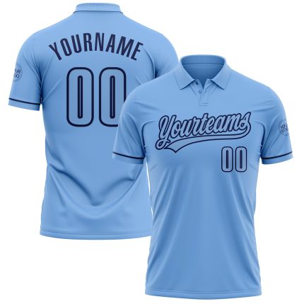 Custom Light Blue Navy Golf Polo Shirt with Personalized Name and Number - Performance Vapor Team Apparel Personalized Light