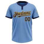 Custom Unisex Softball Jersey - Personalized Light Blue Navy Pinstripe Gold Two-Button with Name & Number Personalized Light