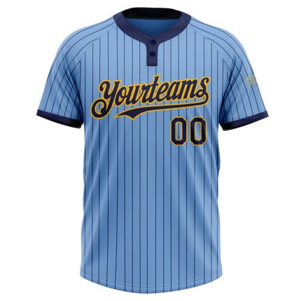 Custom Unisex Softball Jersey - Personalized Light Blue Navy Pinstripe Gold Two-Button with Name & Number Personalized Light
