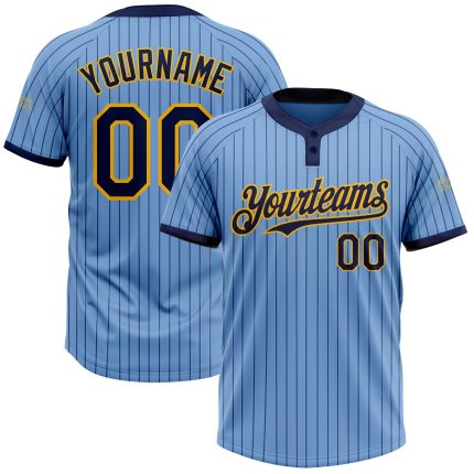 Custom Unisex Softball Jersey - Personalized Light Blue Navy Pinstripe Gold Two-Button with Name & Number Personalized Light