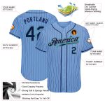 Personalized Custom Name and Number Authentic Baseball Jersey - Light Blue Navy Pinstripe Team Teal Personalized Light Blue