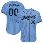 Personalized Custom Name and Number Authentic Baseball Jersey - Light Blue Navy Pinstripe Team Teal Personalized Light Blue
