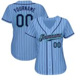 Personalized Custom Name and Number Authentic Baseball Jersey - Light Blue Navy Pinstripe Team Teal Personalized Light Blue