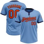 Custom Softball Jersey with Name & Number | Light Blue Navy Pinstripe Unisex Two-Button Design Personalized Light Blue Navy
