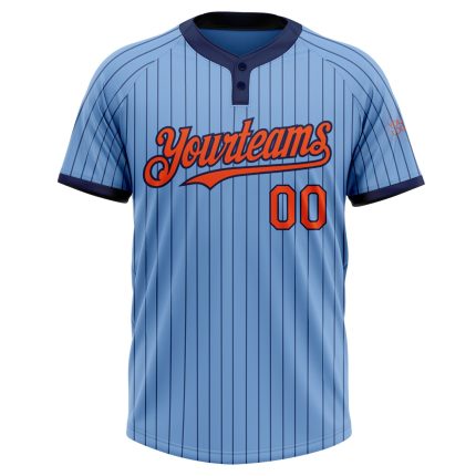 Custom Softball Jersey with Name & Number | Light Blue Navy Pinstripe Unisex Two-Button Design Personalized Light Blue Navy