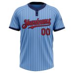 Custom Name Number Unisex Softball Jersey Light Blue Navy Pinstripe Two-Button Red Design - Personalized Team Apparel Personalized