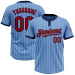 Custom Name Number Unisex Softball Jersey Light Blue Navy Pinstripe Two-Button Red Design - Personalized Team Apparel Personalized