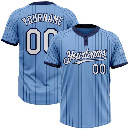 Custom Team Softball Jersey - Light Blue Navy Pinstripe, White, Two-Button, Unisex, Personalized Name & Number Personalized