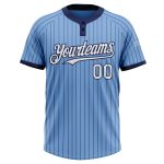 Custom Team Softball Jersey - Light Blue Navy Pinstripe, White, Two-Button, Unisex, Personalized Name & Number Personalized