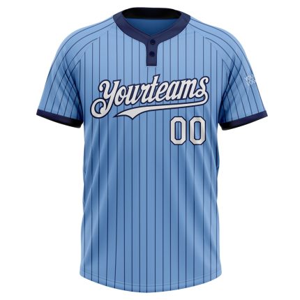 Custom Team Softball Jersey - Light Blue Navy Pinstripe, White, Two-Button, Unisex, Personalized Name & Number Personalized