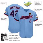 Custom Name Number Authentic Baseball Jersey Light Blue Navy Red - Personalized Team Apparel Personalized Light Blue Navy-Red