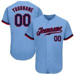 Custom Name Number Authentic Baseball Jersey Light Blue Navy Red - Personalized Team Apparel Personalized Light Blue Navy-Red