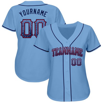 Custom Name and Number Authentic Baseball Jersey in Light Blue Navy-Red - Drift Fashion Style Personalized Light Blue Navy-Red